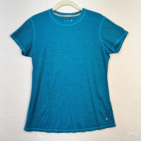 Smartwool Merino Wool Classic All Season Blue Stripe Baselayer Shirt Women Large - Picture 1 of 9